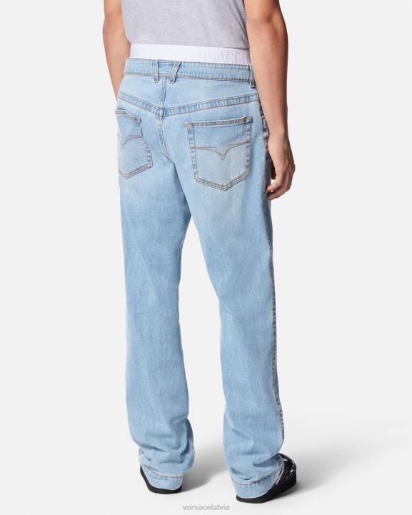 zils apģērbs Versace 806B2420 vīriešiem Džinsi ar logotipu jostasvietā