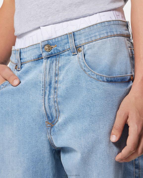 zils apģērbs Versace 806B2420 vīriešiem Džinsi ar logotipu jostasvietā