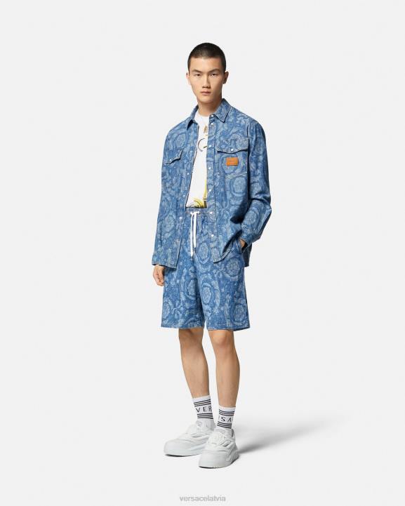 zils un apdrukāts apģērbs Versace 806B1449 vīriešiem baroka silueta džinsa šorti