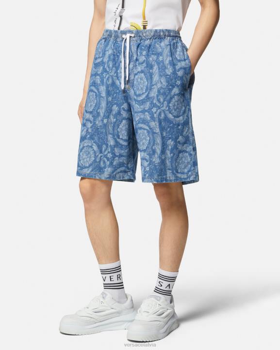 zils un apdrukāts apģērbs Versace 806B1449 vīriešiem baroka silueta džinsa šorti