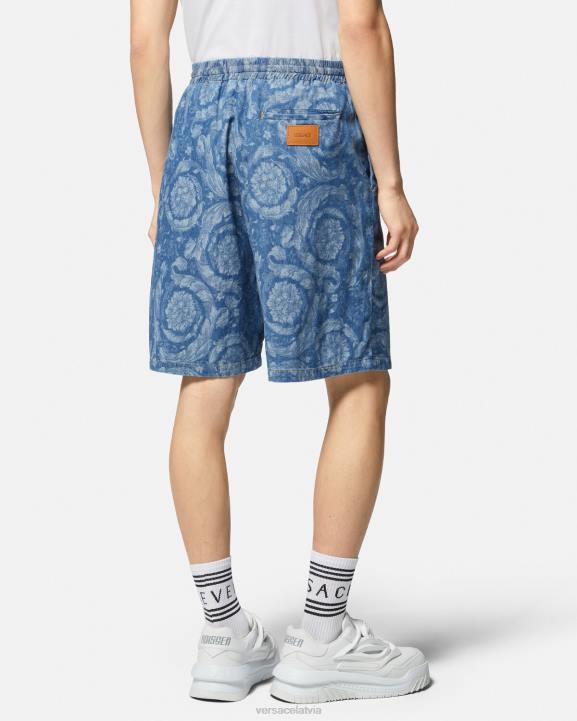 zils un apdrukāts apģērbs Versace 806B1449 vīriešiem baroka silueta džinsa šorti