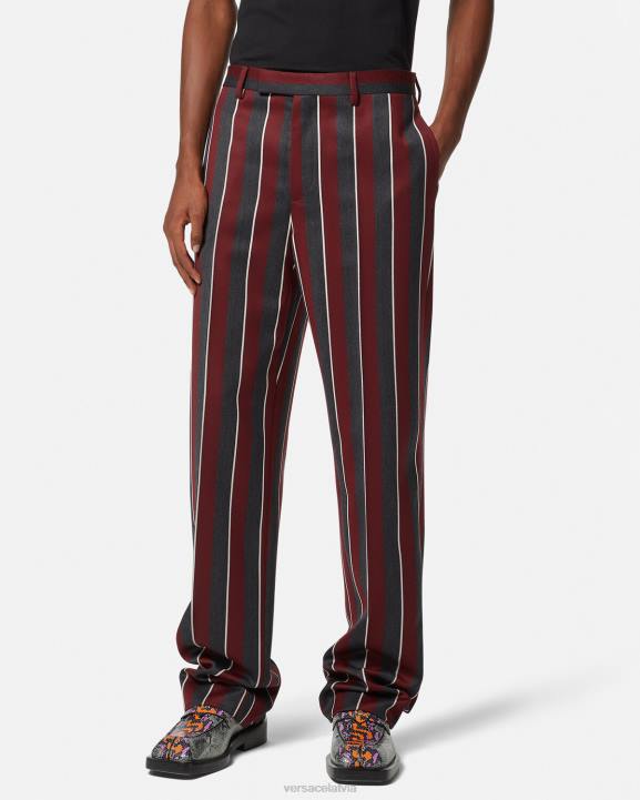 sarkans & pelēks apģērbs Versace 806B1270 vīriešiem svītrainām vilnas bikses
