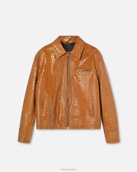 apelsīns apģērbs Versace 806B1255 vīriešiem kroka efekta ādas blūzonjaka
