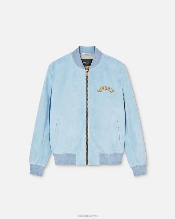 gaiši zils apģērbs Versace 806B1223 vīriešiem jūras gliemežvāku baroka logo zamšādas jaka