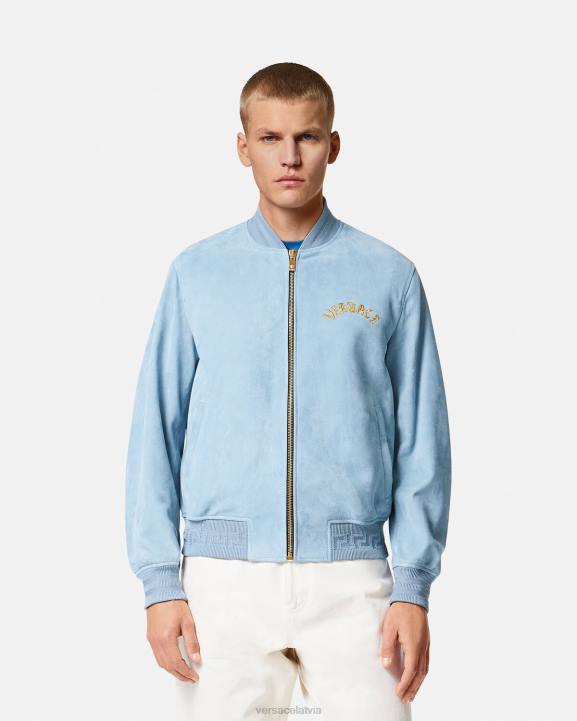 gaiši zils apģērbs Versace 806B1223 vīriešiem jūras gliemežvāku baroka logo zamšādas jaka