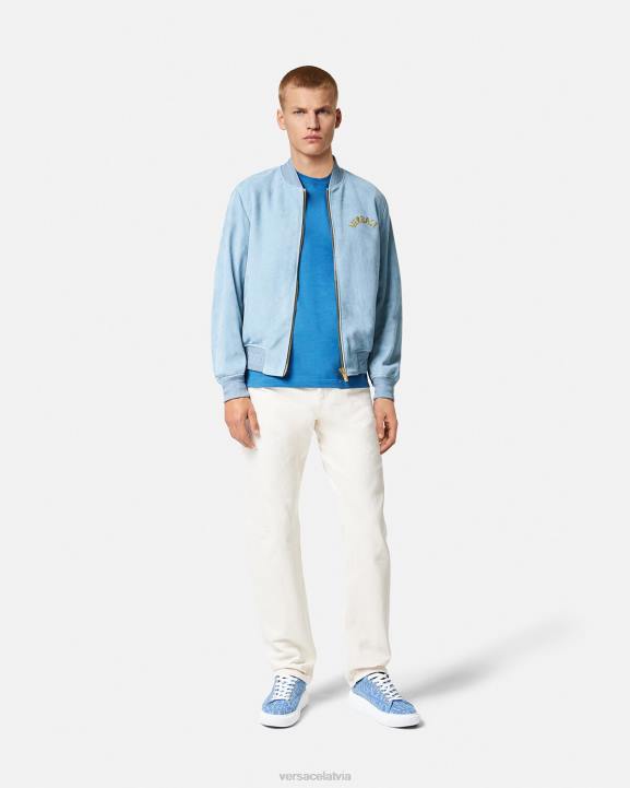 gaiši zils apģērbs Versace 806B1223 vīriešiem jūras gliemežvāku baroka logo zamšādas jaka