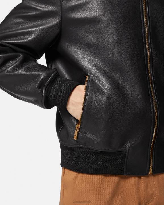melns apģērbs Versace 806B1225 vīriešiem greca ādas bomber jaka