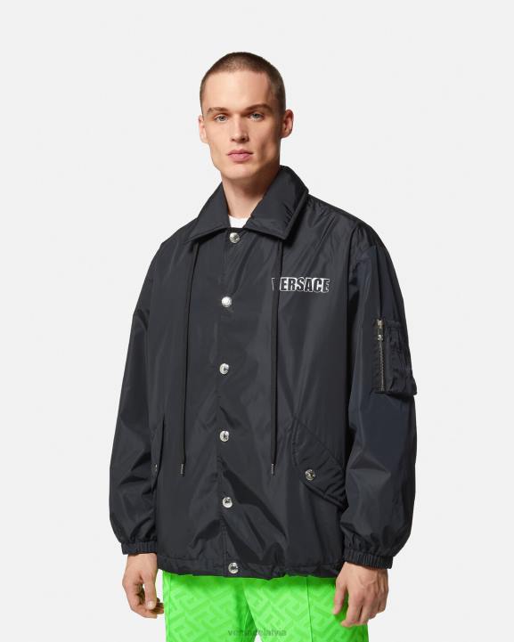 melns apģērbs Versace 806B1243 vīriešiem neilona grafiskā logotipa jaka
