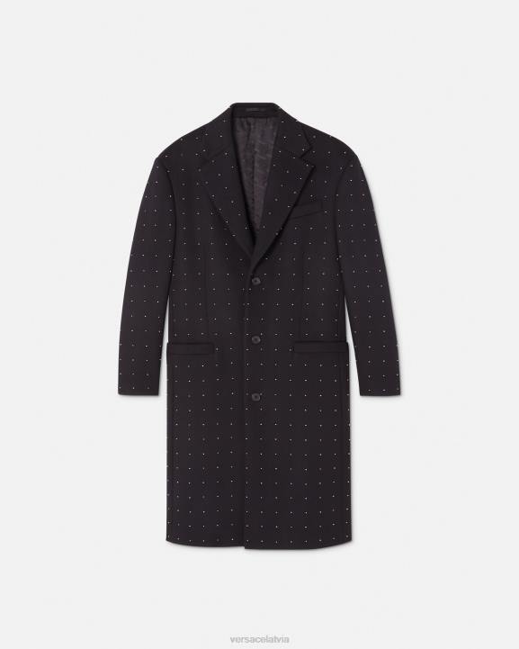 melns apģērbs Versace 806B1256 vīriešiem stud grid vienrindas mētelis