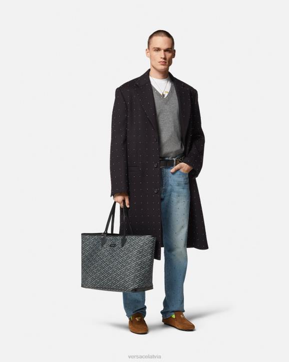 melns apģērbs Versace 806B1256 vīriešiem stud grid vienrindas mētelis