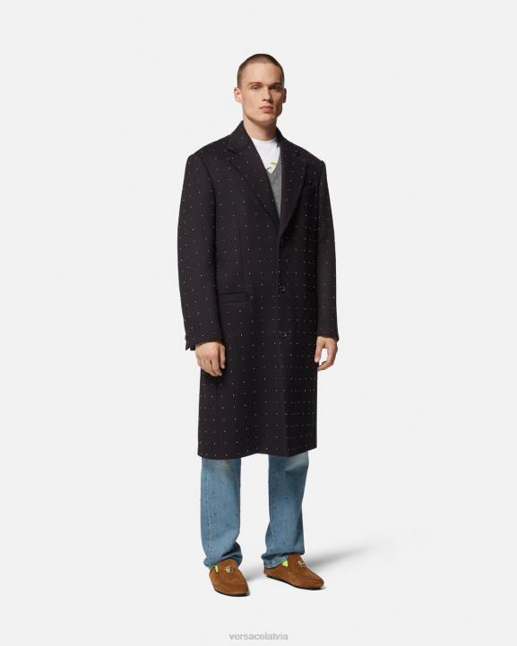 melns apģērbs Versace 806B1256 vīriešiem stud grid vienrindas mētelis