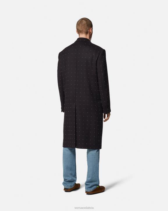 melns apģērbs Versace 806B1256 vīriešiem stud grid vienrindas mētelis