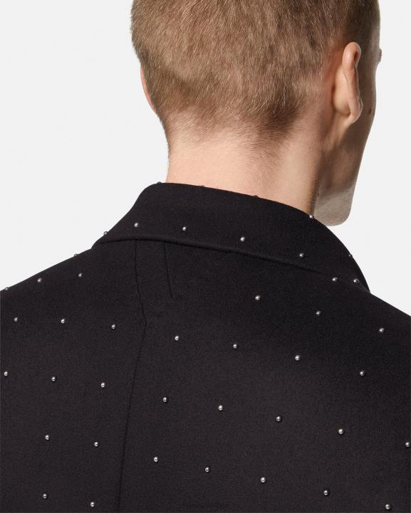 melns apģērbs Versace 806B1256 vīriešiem stud grid vienrindas mētelis