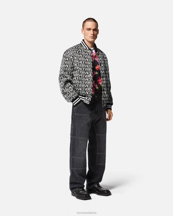 melns un apdrukāts apģērbs Versace 806B1238 vīriešiem allover bomber jaka
