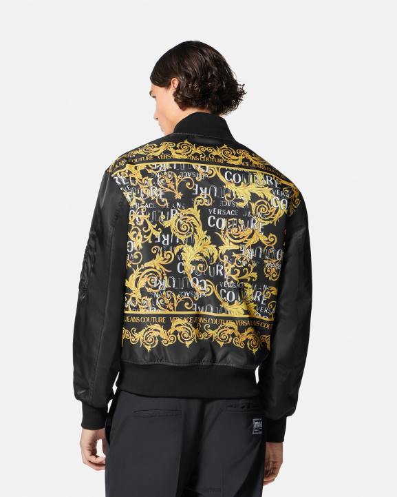 melns & zelts apģērbs Versace 806B2417 vīriešiem logo couture bomber jaka