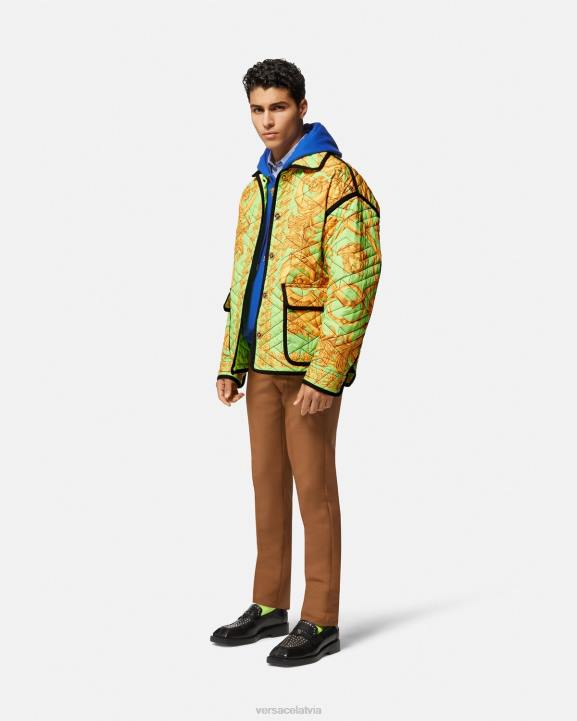 zelts un zaļš apģērbs Versace 806B1242 vīriešiem barocco 660 stepēta blūzona jaka