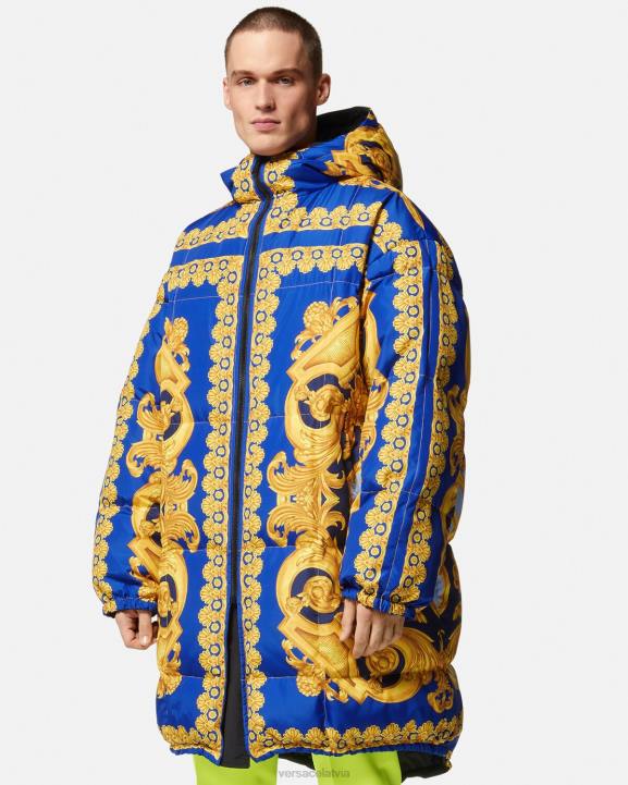 zils un zelts apģērbs Versace 806B1239 vīriešiem reversīvā barocco 660 puffer parka