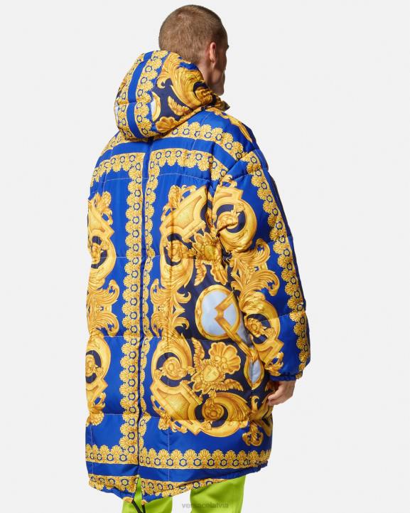 zils un zelts apģērbs Versace 806B1239 vīriešiem reversīvā barocco 660 puffer parka