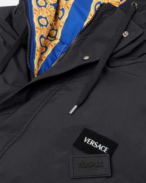 zils un zelts apģērbs Versace 806B1239 vīriešiem reversīvā barocco 660 puffer parka