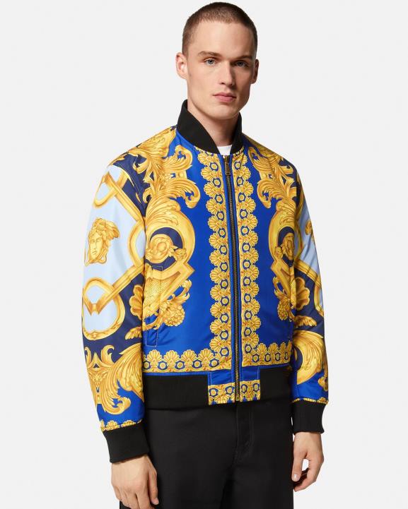 zils un zelts apģērbs Versace 806B1240 vīriešiem apgriežama barocco 660 bomber jaka