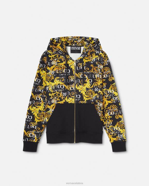 melns & zelts apģērbs Versace 806B2403 vīriešiem logo couture rāvējslēdzēja kapuci