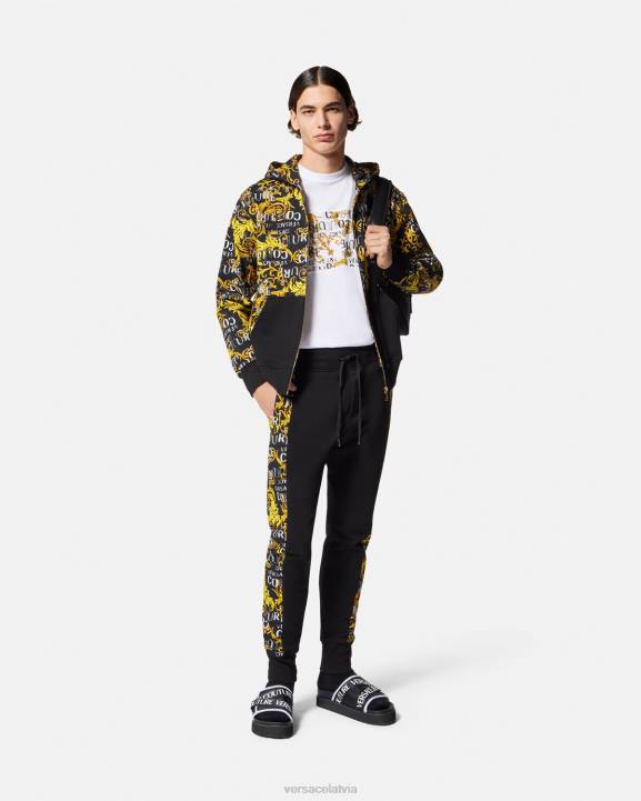 melns & zelts apģērbs Versace 806B2403 vīriešiem logo couture rāvējslēdzēja kapuci