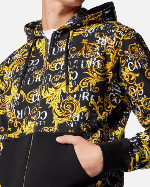 melns & zelts apģērbs Versace 806B2403 vīriešiem logo couture rāvējslēdzēja kapuci