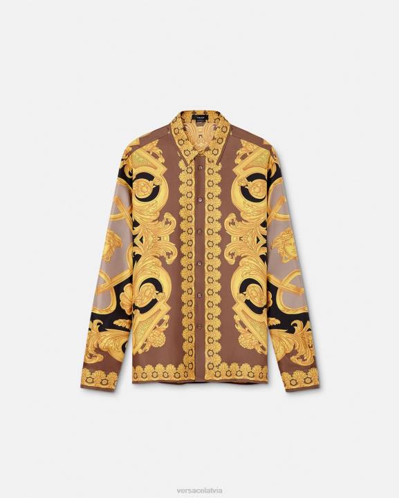 brūns un zelts apģērbs Versace 806B1320 vīriešiem barocco 660 zīda krekls