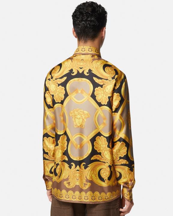 brūns un zelts apģērbs Versace 806B1320 vīriešiem barocco 660 zīda krekls