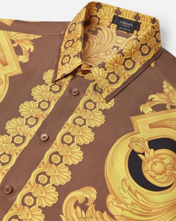 brūns un zelts apģērbs Versace 806B1320 vīriešiem barocco 660 zīda krekls