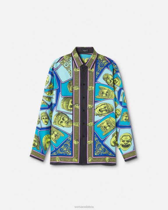 drukāt apģērbs Versace 806B1305 vīriešiem le maschere zīda krekls