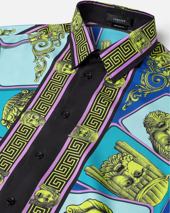 drukāt apģērbs Versace 806B1305 vīriešiem le maschere zīda krekls