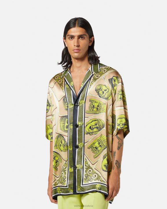 drukāt apģērbs Versace 806B1308 vīriešiem le maschere lielizmēra zīda krekls