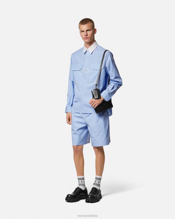 gaiši zils apģērbs Versace 806B1295 vīriešiem svītrains logo krekls