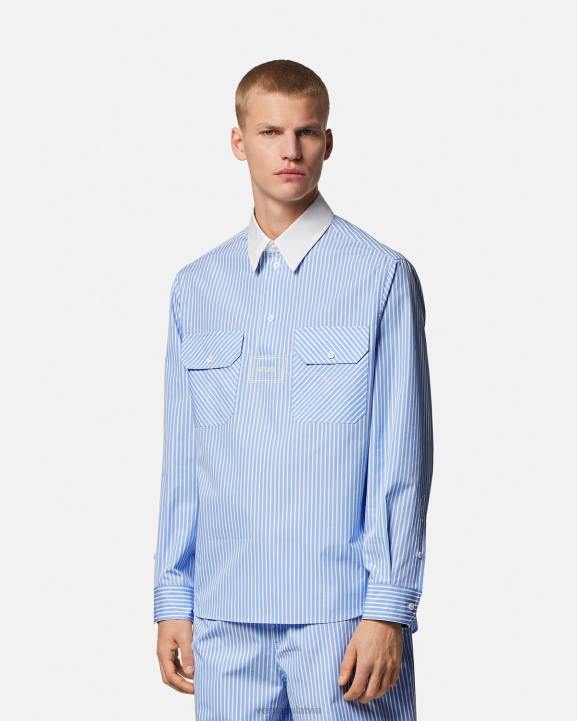 gaiši zils apģērbs Versace 806B1295 vīriešiem svītrains logo krekls