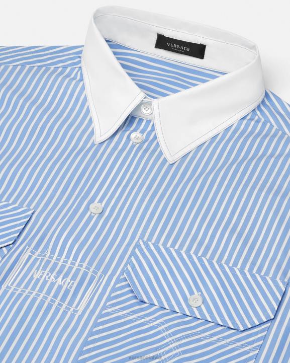 gaiši zils apģērbs Versace 806B1295 vīriešiem svītrains logo krekls