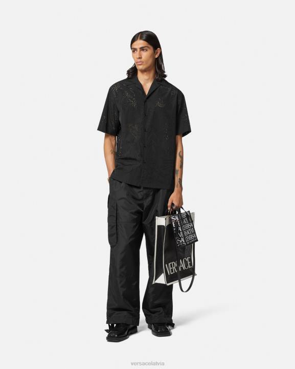 melns apģērbs Versace 806B1323 vīriešiem barocco lāzergriezuma krekls