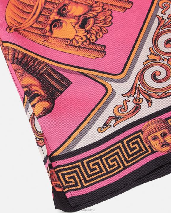 rozā un apdruka apģērbs Versace 806B1307 vīriešiem le maschere zīda krekls