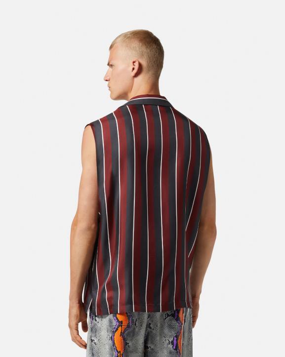 sarkans & pelēks apģērbs Versace 806B1303 vīriešiem svītrains zīda krekls bez piedurknēm