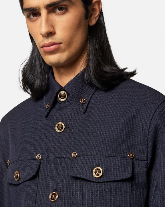 zils apģērbs Versace 806B1322 vīriešiem medūzas houndstooth virskrekls