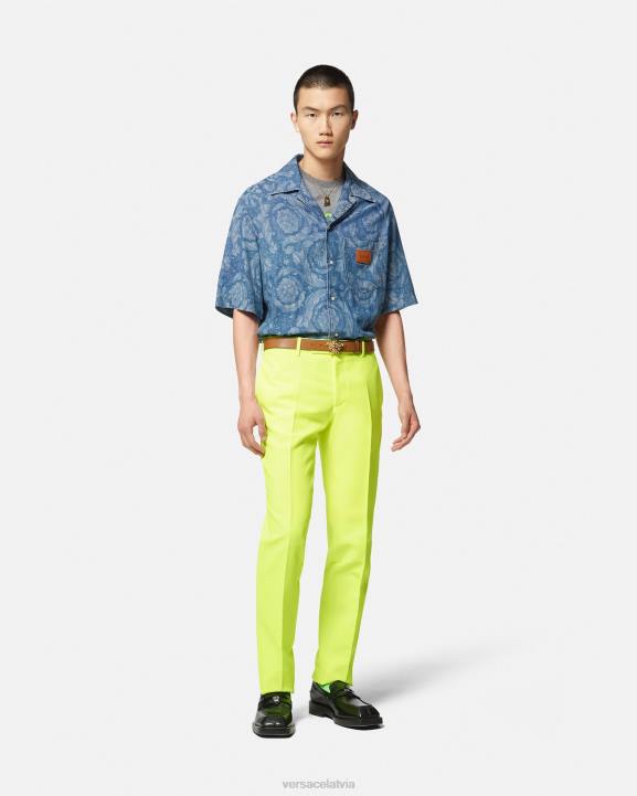 zils un apdrukāts apģērbs Versace 806B1298 vīriešiem baroka silueta džinsa krekls