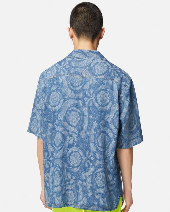 zils un apdrukāts apģērbs Versace 806B1298 vīriešiem baroka silueta džinsa krekls