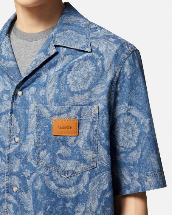 zils un apdrukāts apģērbs Versace 806B1298 vīriešiem baroka silueta džinsa krekls