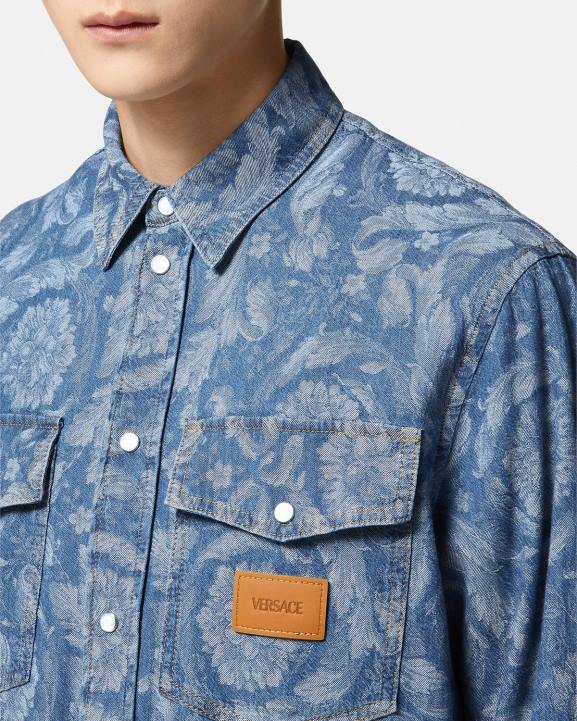 zils un apdrukāts apģērbs Versace 806B1299 vīriešiem barocco žakarda džinsa virskrekls