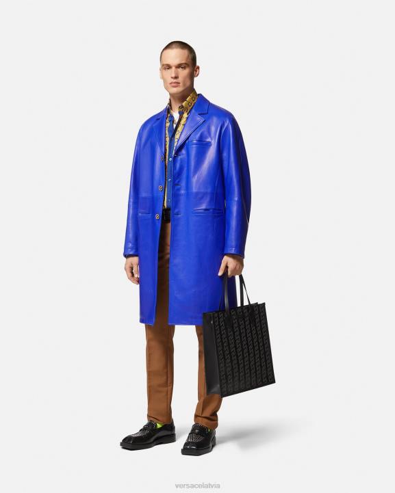 zils un zelts apģērbs Versace 806B1318 vīriešiem barocco 660 zīda krekls