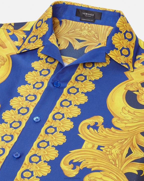 zils un zelts apģērbs Versace 806B1319 vīriešiem barocco 660 zīda krekls