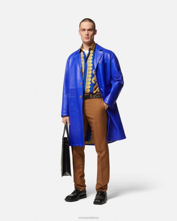 zils un zelts apģērbs Versace 806B1321 vīriešiem barocco 660 kokvilnas krekls