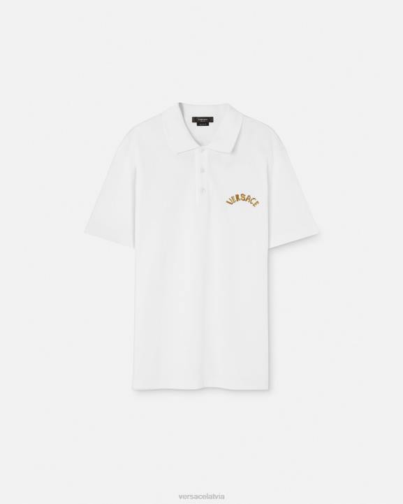 balts apģērbs Versace 806B1361 vīriešiem jūras gliemežvāku baroka logotipa polo krekls