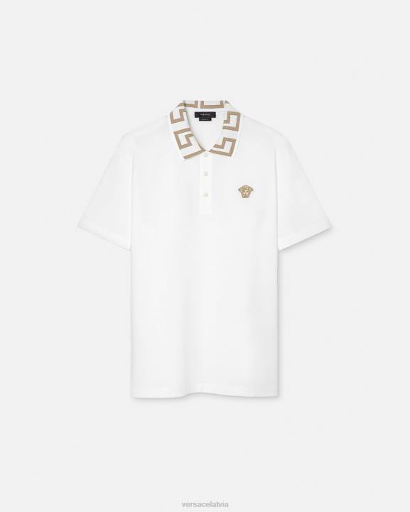 balts apģērbs Versace 806B1376 vīriešiem greca polo krekls ar īsām piedurknēm