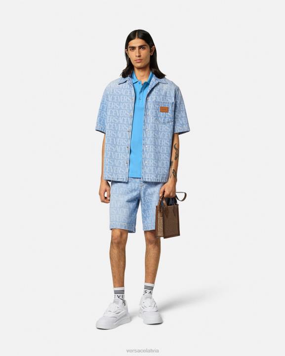 gaiši zils apģērbs Versace 806B1362 vīriešiem jūras gliemežvāku baroka logotipa polo krekls